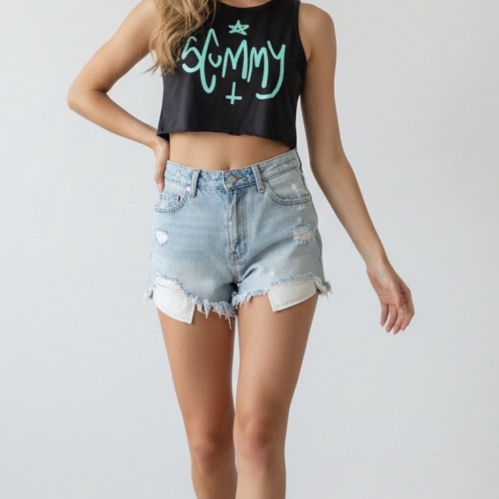 Stylish Black Crop Top with Green‎ Print